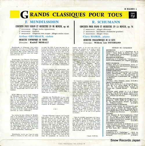 GRUMIAUX, ARTHUR mendelssohn; concerto pour violon et orchestre G.03001L