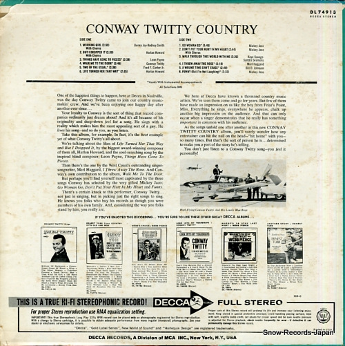 TWITTY, CONWAY conway twitty country DL74913