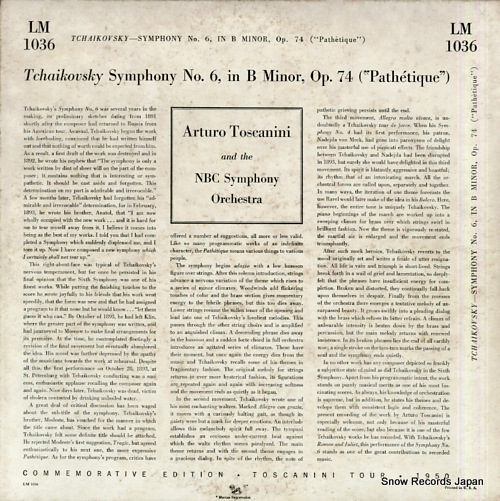 TOSCANINI, ARTURO tchaikovsky; symphony no.6 