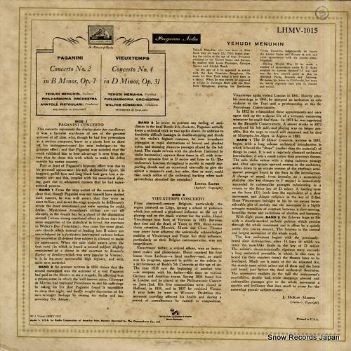 MENUHIN, YEHUDI paganini; concerto no.2 in b minor LHMV-1015