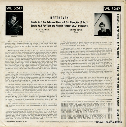 FOURNIER, JEAN beethoven; sonata for violin and piano in f major 