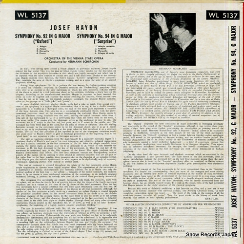 SCHERCHEN, HERMANN haydn; symphony no.92 