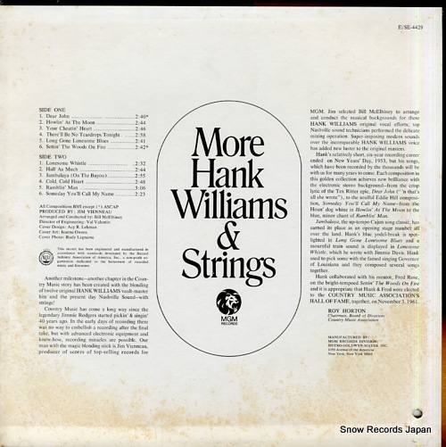 ϥ󥯡ꥢॹ more hank williams & strings E-4429