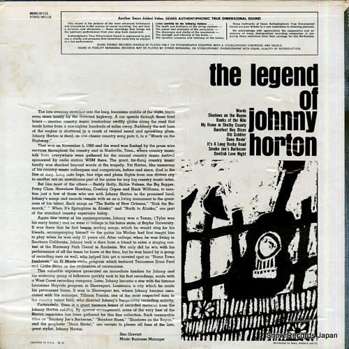 HORTON, JOHNNY the legend of johnny horton SPS-110