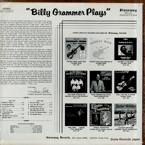 GRAMMER, BILLY billy grammer plays STY-152