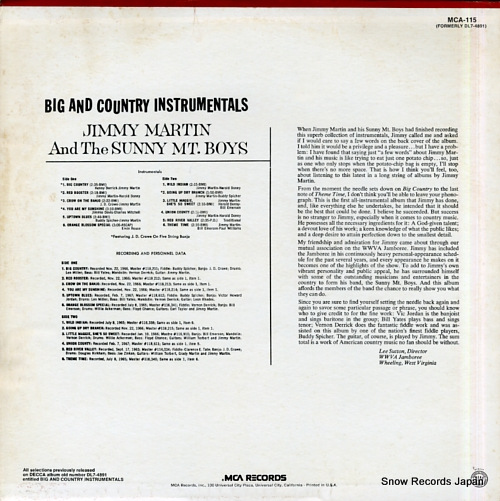 MARTIN, JIMMY big and country instrumentals MCA-115