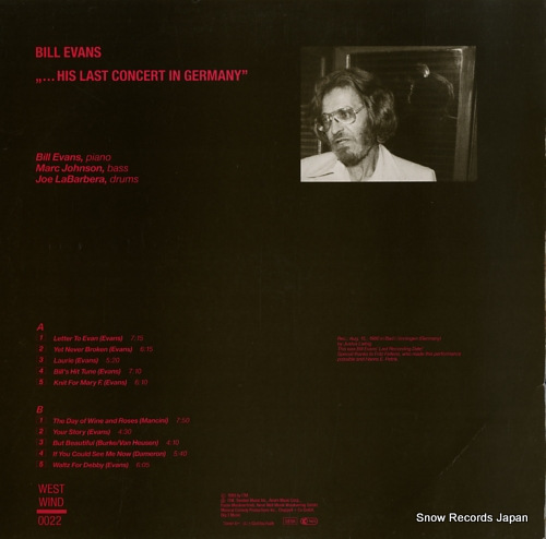 EVANS, BILL his last concert in germany WESTWIND0022