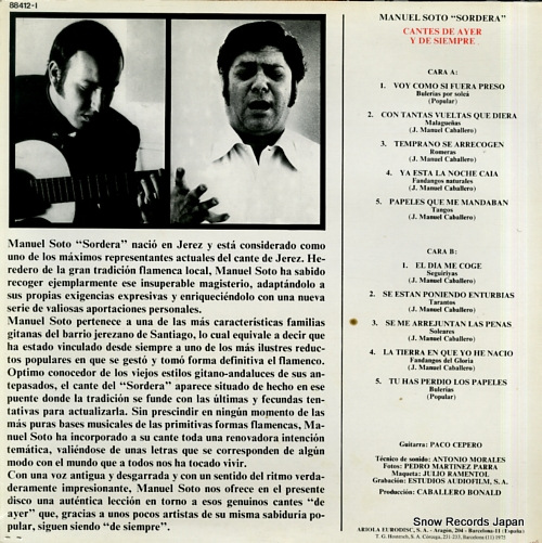 SORDERA, MANUEL SOTO cantes de ayer y de siempre 88.412-I