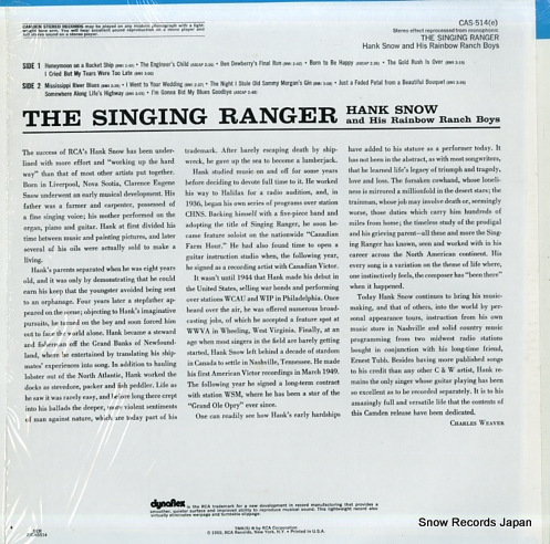 SNOW, HANK the singing ranger CAS-514(E)