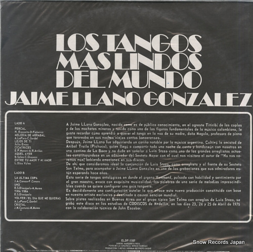 GONZALEZ, JAIME LLANO los tangos mas lindos del mundo ELDF-1187