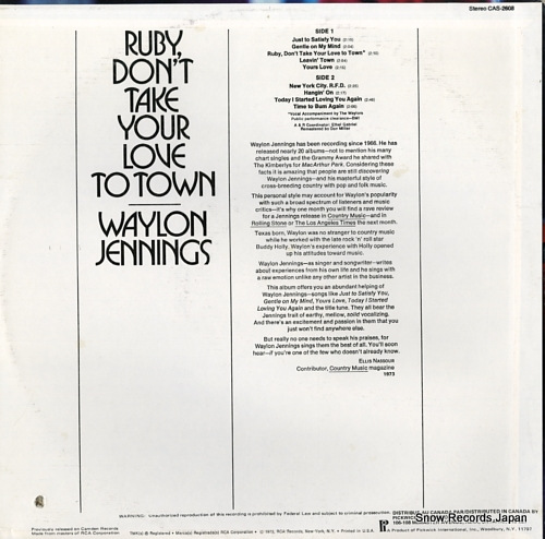 JENNINGS, WAYLON ruby, don't take your love to town CAS-2608
