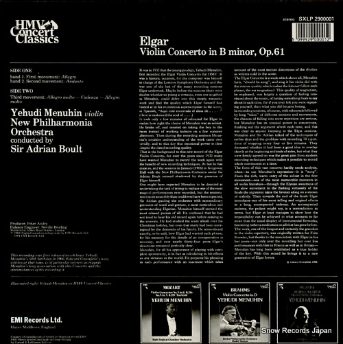MENUHIN, YEHUDI elger; violin concerto in b minor op.61 SXLP2900001