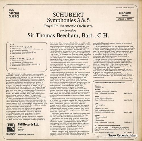 BEECHAM, THOMAS schubert; symphonies 3 & 5 SXLP30204