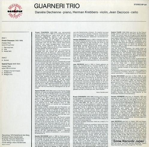 GUARNERI TRIO chausson; piano trio op.3 / faure; piano trio op.120 BP201