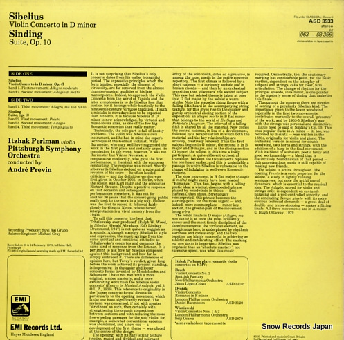 PERLMAN, ITZHAK sibelius; violin concerto in d minor ASD3933