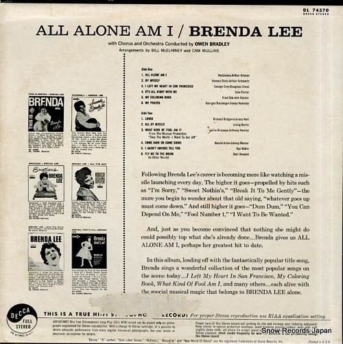 LEE, BRENDA all alone am i DL74370