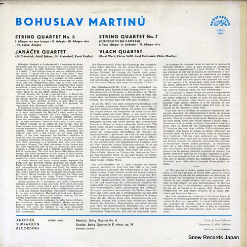 JANACEK QUARTET / VLACH QUARTET martinu; string quartet no.5 / no.7 SUPRAPHON50424