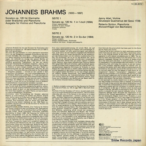 ABEL, JENNY brahms; sonaten op.120 fur klarinette und pianoforte 1C065-99787