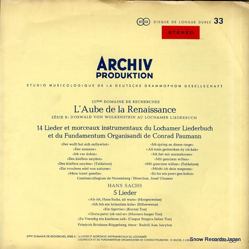 ULSAMER, JOSEF 14 lieder et morceaux instrumentaux du lochamer liederbuch 198322