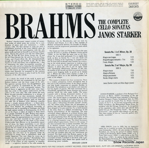 STARKER, JANOS brahms; the complete cello sonatas EVEREST3235