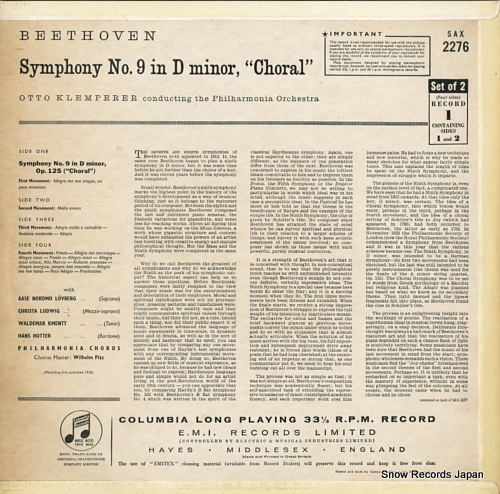 KLEMPERER, OTTO beethoven; symphony no.9 
