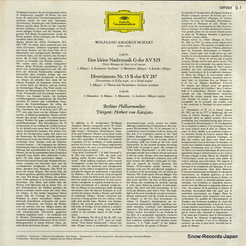KARAJAN, HERBERT VON mozart; eine kleine nachtmusik 139004