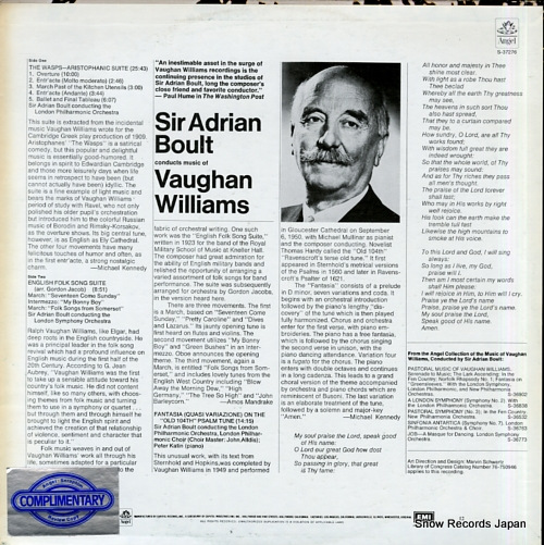 BOULT, ADRIAN vaughan williams; aristophanic suite from 
