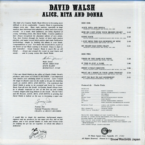WALSH, DAVID alice, rita and donna LP12311