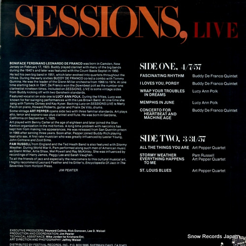 DE FRANCO, BUDDY / ART PEPPER sessions, live CAL3015