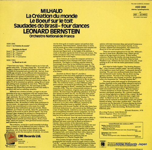 BERNSTEIN, LEONARD milhaud; la creation du monde ASD3444