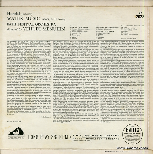 MENUHIN, YEHUDI handel; water music complete ALP2028