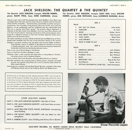SHELDON, JACK the quartet & the quintet TOJJ-5816