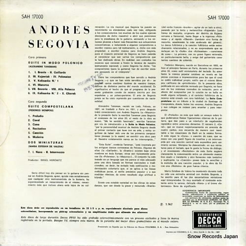 SEGOVIA, ANDRES suite in modo polonico / suite compostelana SAH17000