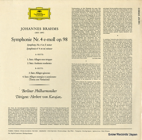 KARAJAN, HERBERT VON brahms; symphonie nr.4 e-moll op.98 138927