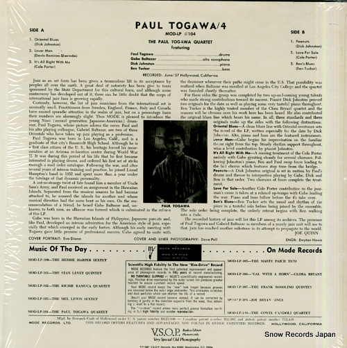 TOGAWA, PAUL paul togawa quartet MOD-LP104