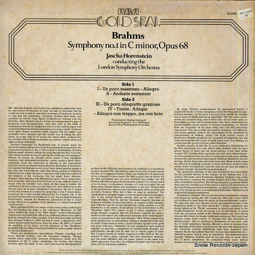 HORENSTEIN, JASCHA brahms; symphony no.1 GL25001