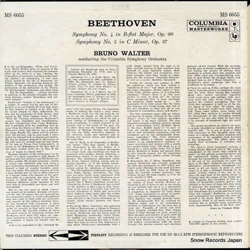 WALTER, BRUNO beethoven; symphony no.5 & no.4 MS6055