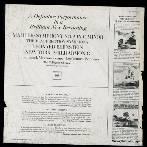 BERNSTEIN, LEONARD mahler; symphony no.2 in c minor M2S695