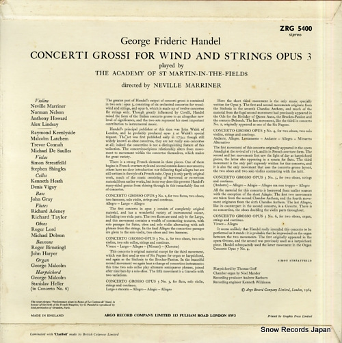 ͥ롦ޥʡ handel; concertos for wind and strings opus 3 ZRG5400