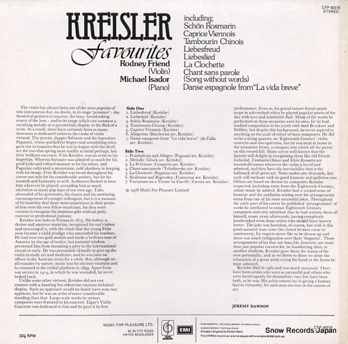 FRIEND, RODNEY, AND MICHAEL ISADOR kreisler favourites CFP40278
