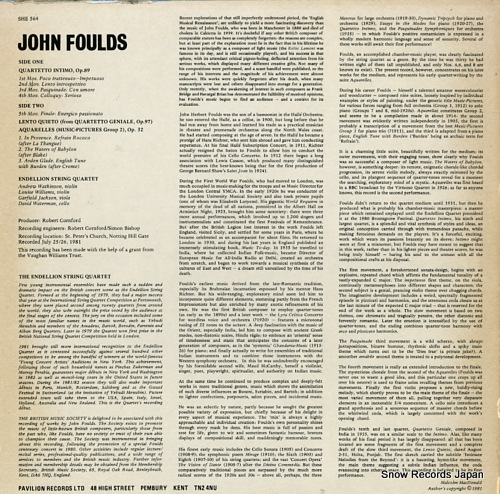 ENDELLION STRING QUARTET foulds; quartetto intimo op.89 SHE564
