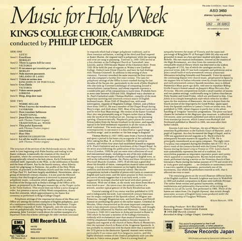 LEDGER, PHILIP music for holy week ASD3450