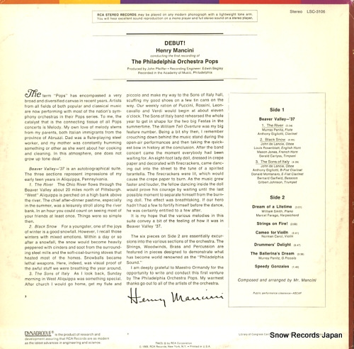 MANCINI, HENRY debut! henry mancini conducting the philadelphia orchestra pops LSC-3106