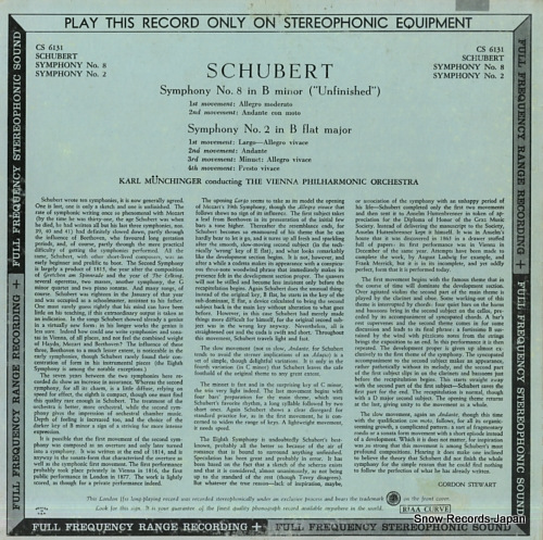 MUNCHINGER, KARL schubert; symphony no.2 in b-flat major CS-6131