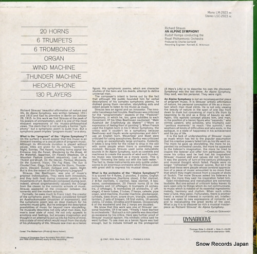 KEMPE, RUDOLF strauss; an alpine symphony LSC-2923
