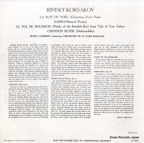 ANSERMET, ERNEST rimsky-korsakov; christmas eve/sadko/flight of the bumble-bee/dubinushka CS6036