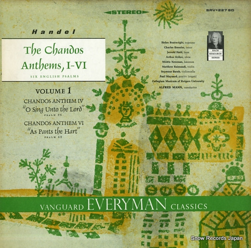 MANN, ALFRED handel; the chandos anthems 1-6 vol.1 SRV-227SD
