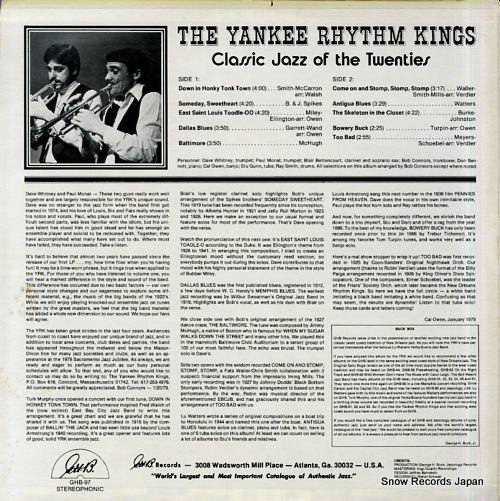 THE YANKEE RHYTHM KINGS classic jazz of the twenties GHB-97