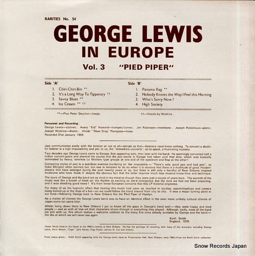 LEWIS, GEORGE george lewis' new orleans jazz band in europe vol.3 RARITIES54