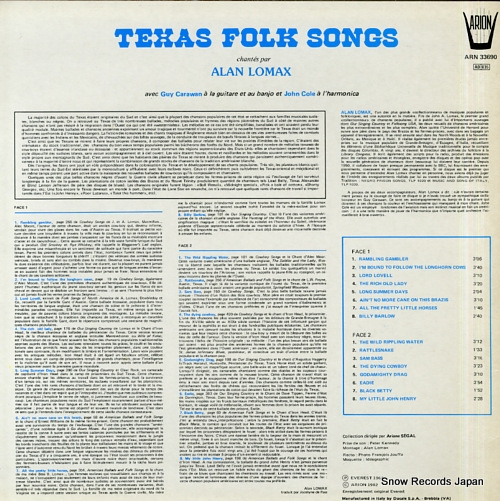 LOMAX, ALAN texas folk songs ARN33690